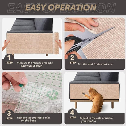 78.7"X15.8" Cat Scratching Mat, Self-Adhesive Cat Scratch Carpet, DIY Cats Scratch Furniture Protector for Couch, Sofa, Wall & Door, Durable Furniture Guards Couch Scratcher from Cats Claws (Beige)
