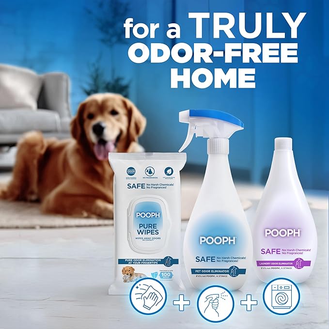 POOPH Pet Odor Eliminator and Litter Box Deodorizer - 2x32oz Bottles - Instant, Safe, Fragrance-Free, Clear, Non-Staining, Unscented