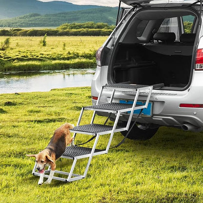 VEVOR Dog Stairs for Car Extra Wide 4-Step Large Dogs, Folding Dog Car Ramp with Nonslip Surface, Portable Pet Steps Lightweight Aluminum for Car, SUV and Truck, Supports up to 250 lbs
