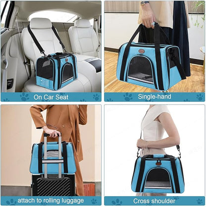 Cat Carrier Dog Carrier Pet Carriers for Medium Small Cats Dogs Puppies up to 25 Lbs,TSA Airline Approved Small Dog Cat Carriers Soft Sided,Collapsible Travel Puppy Carrier (Blue, Large)
