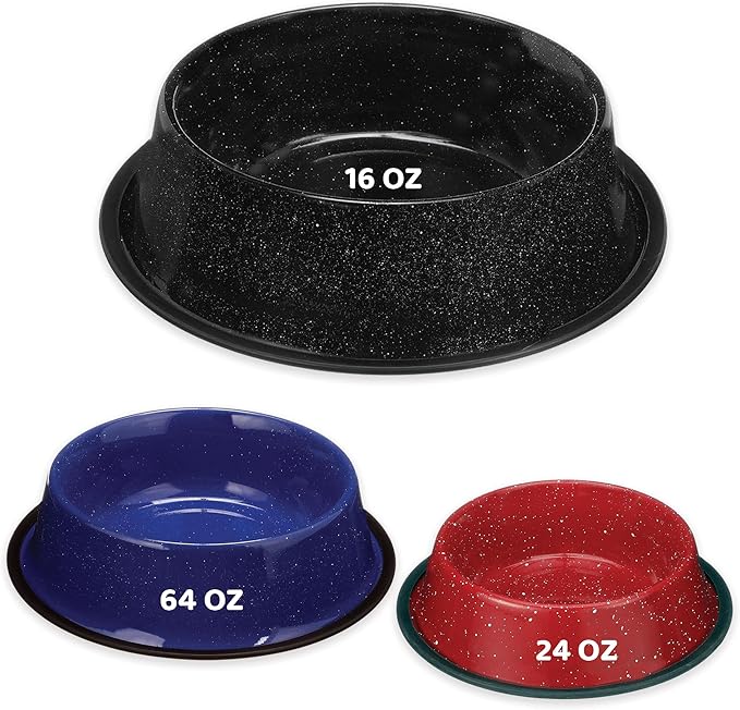 Palz&Co Speckled Stainless Steel Dog Bowl with Non Slip, No Spill Base, Pet Bowl for Food & Water (Black, Small 16 Oz)