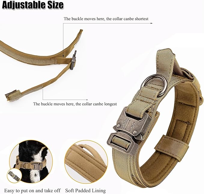 Tactical Dog Collar, Adjustable Military Training Nylon Dog Collar with Control Handle and Heavy Quick-Release Metal Buckle for Small Medium Large Dogs, Blue S
