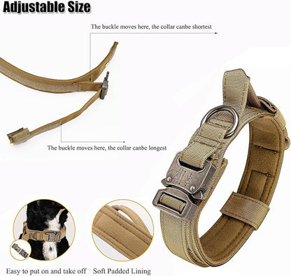 Tactical Dog Collar, Adjustable Military Training Nylon Dog Collar with Control Handle and Heavy Quick-Release Metal Buckle for Small Medium Large Dogs, Blue S