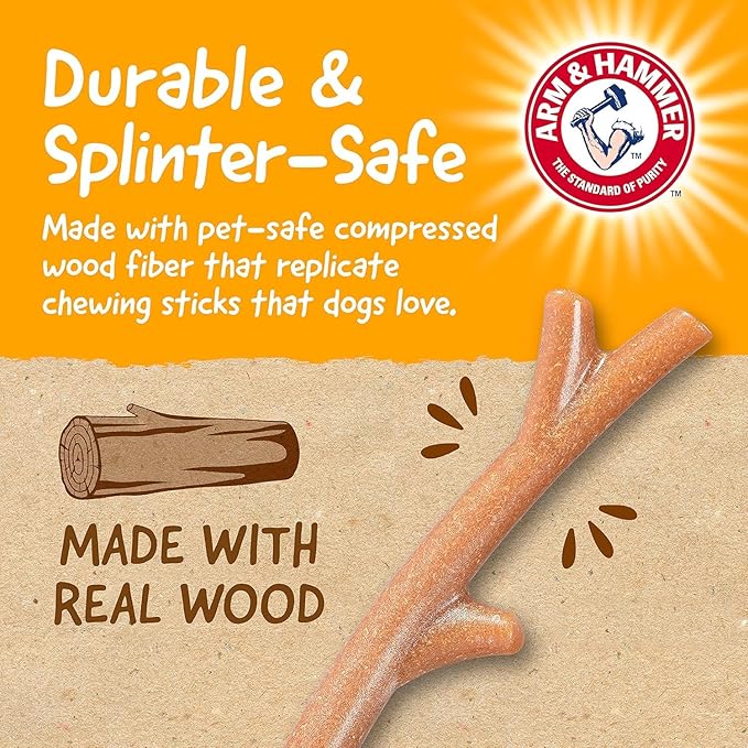 Arm & Hammer for Pets Barkies Tree Branch Compressed Wood Collection, 8 Inch Bacon Flavored Wood Blend Chew Toy for Dogs - Faux Stick, Splinter-Free, Alternative to Chewing Sticks - 2 Pack