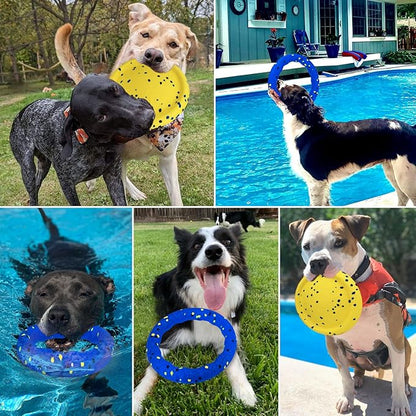 BABORUI Floating Dog Pool Toy – Durable E-TPU Dog Water Toy for Fetch & Chew, Bright Floating Dogs Toys for Pool, Beach & Outdoor Play – Dogs Beach Essentials (Blue Ring & Yellow Plate)