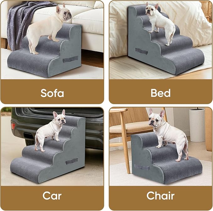 PAWSCART Pet Stairs for Dogs 5-Step, 22.8" H Pet Stairs for High Bed, Couch Sofa & Chair, 30D Material Soft Foam Dog Steps with Non-Slip Bottom Surface Removable Washable Cover, Grey