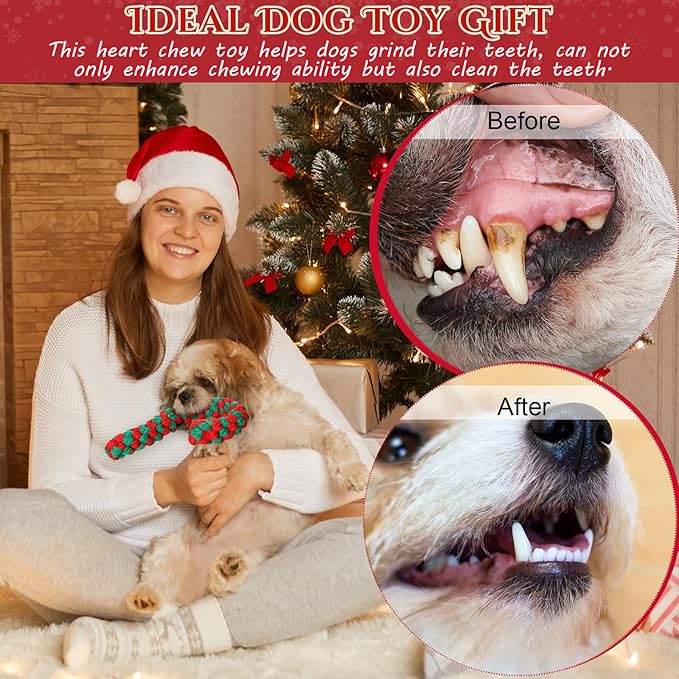 Sadnyy 9 Pcs Christmas Dog Rope Toys Gingerbread Man Reindeer Puppy Chew Xmas Toys Set Interactive Dog Stocking Stuffers, Tough for Puppy Small Medium Gifts Pet Playing Teething Cleaning