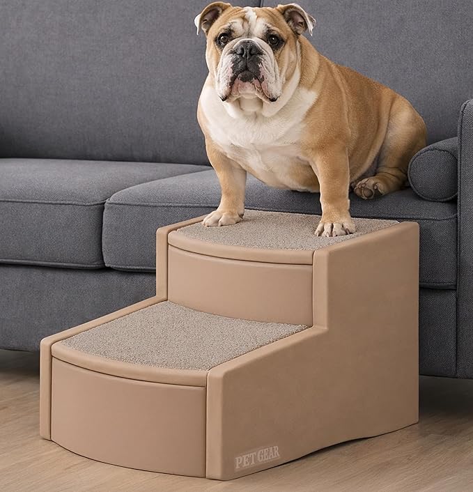 Pet Gear Easy Step II Extra Wide Pet Stairs, 2 Step for Dogs/Cats up to 200 pounds, Removable/Washable Carpet, Easy Assembly (No Tools Required), Sand Dune