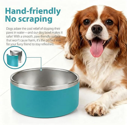 Dog Bowl, Stainless Steel Dog Bowls for Food and Water, Metal Pet Feeding Bowl with Insulated Non-Slip Quiet Bottom, Easy to Clean, Dishwasher Safe, 32oz,4 Cup | Teal