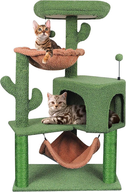 YUNIQUE Cat Tree with Cat Condo Scratch Post and Big Hammock, Green