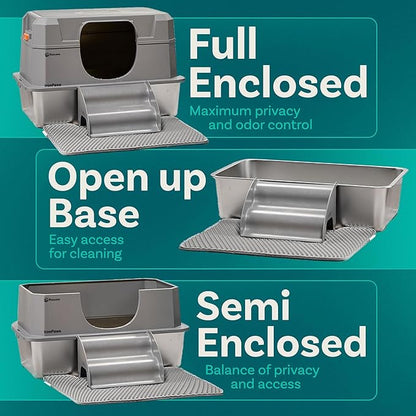 Stainless Steel Cat Litter Box with Lid - XL 3-in-1 Design for Indoor Cats - Stainless Steel Litter Box - Maximum Privacy and Odor Control for Indoor Cats - Blue