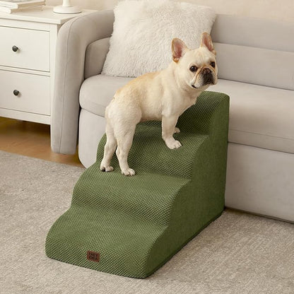 EHEYCIGA Curved Dog Stairs Ramp for High Beds 19.7" H, 4-Step Dog Steps for Small Dogs and Cats, Pet Stairs for High Bed Climbing, Non-Slip Balanced Pet Step Indoor, Olive Green