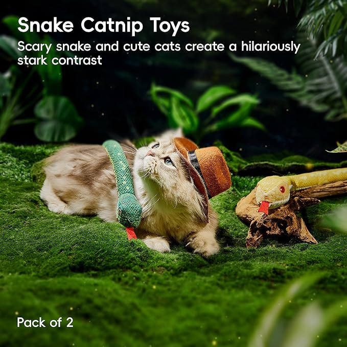 Potaroma Cat Toys Realistic Snake Catnip Crinkly Sound Toy 2 Pcs for Halloween, Mesh Fabric for Teeth Cleaning, Interactive Kicker Toys for Indoor Kitten Exercise 20 Inches