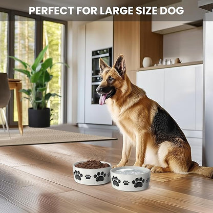 Ceramic Dog Bowls for Large Dogs - 7.5'' Round × 3'' Tall Dog Food & Water Bowl Set of 2 - Large Ceramic Bowl with Anti-Slip Rings - Food and Water Bowls with 5 Cups Capacity