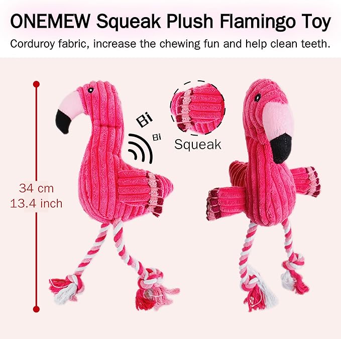 Dog Plush Toys,Cute Flamingo Durable Squeaky Teething Toys for Puppy, Interactive Stuffed Dog Chew Toys for Small-Large Dogs