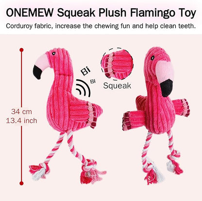 Dog Plush Toys,Cute Flamingo Durable Squeaky Teething Toys for Puppy, Interactive Stuffed Dog Chew Toys for Small-Large Dogs
