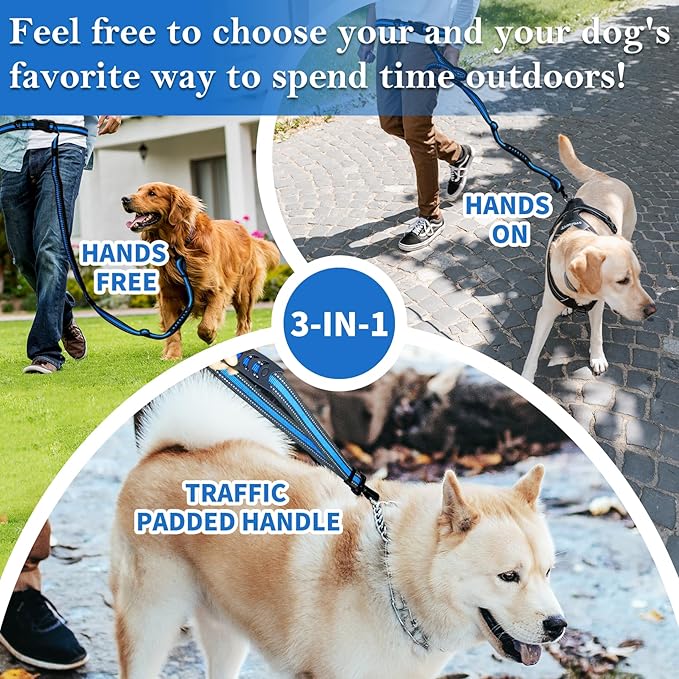 Hands-Free Dog Leash, Waist Leash for Dog Walking Hiking Running, 6.07-8.2ft Long Waist, Suitable for Puppy Medium and Large Dogs(Blue)