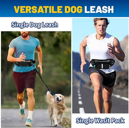 Hands Free Dog Leash with Pouch,Adjustable Waist Dog Running Leash for Large Medium Dogs,Dual Padded Handles and Retractable Bungee for Walking Jogging Training Hiking