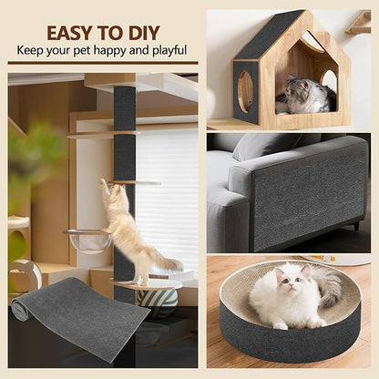 Cat Scratch Furniture Protector, 39.4"x15.8" Self Adhesive Cat Scratch Mat Pad,Cut to Fit DIY Replacement Carpet for Tree,Wall,Bed,Door, Couch Protector (Dark Grey)