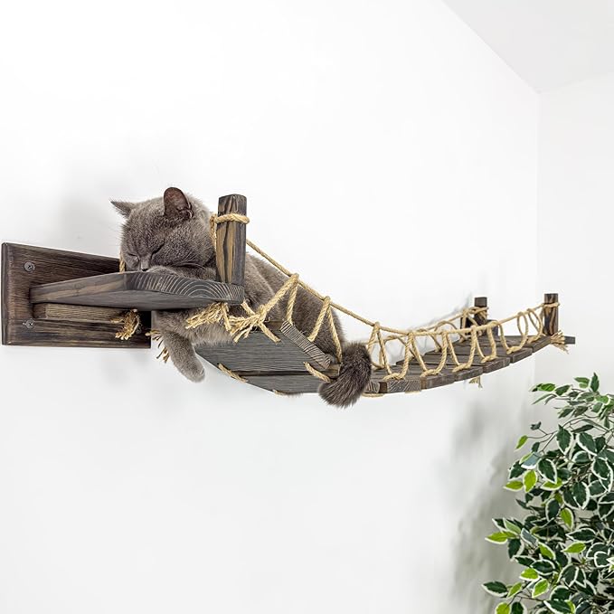Wall-Mounted Roped Bridge, Shelves and Perches for Wall, Cloud Shelf Board, Cat Hammock, Cat Climber, Length 46 inches (Natural)