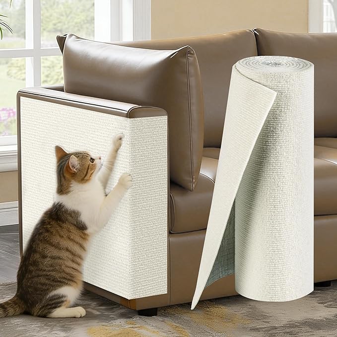 Cat Scratch Couch Furniture Protector, 78.7" x 15.8" Cat Scratcher Pad Deterrent from Cats Claws Scratching, DIY Sisal Carpet Cat Proof Couch Cover Replacement for Indoor Sofa, Wall, Door, Beige