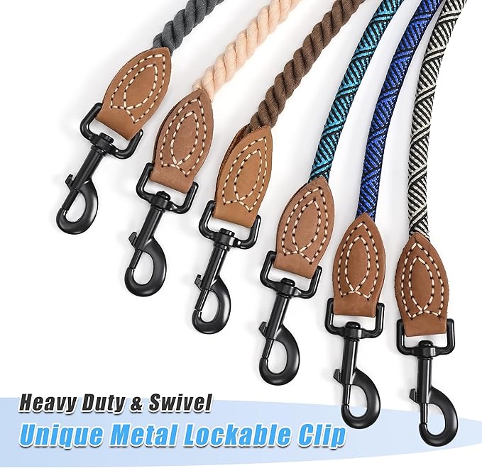 Mile High Life Dual Dog Leash, Double Dog Leash, 360 Swivel No Tangle Walking Leash, Hands Free Leash w Leather Tailored Connection, Double Rope Leash for Two Dogs (Blue, 8FT)