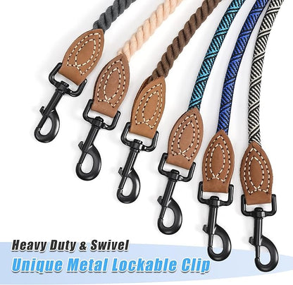 Mile High Life Dual Dog Leash, Double Dog Leash, 360 Swivel No Tangle Walking Leash, Hands Free Leash w Leather Tailored Connection, Double Rope Leash for Two Dogs (Blue, 8FT)