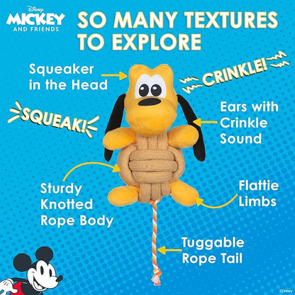 Disney for Pets Pluto Knotty Rope Pet Toy with Squeaker, 9 Inch | Squeaky Dog Toys for Pets | Rope Tug Toy for Dogs Inspired by Pluto of Mickey and Friends