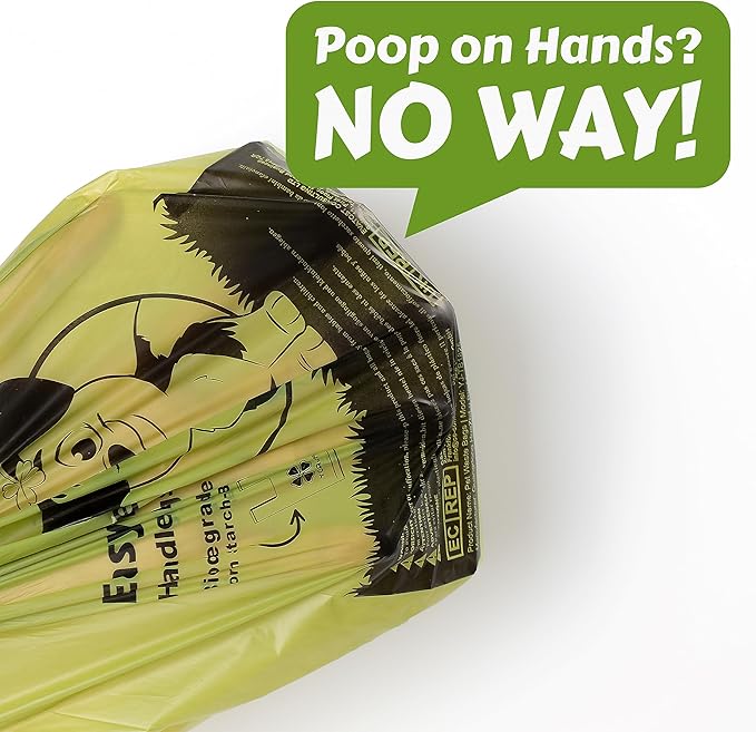 YORJA Tie Handles Dog Poop Bags, 280 Pet Waste Bags with OK BIOBASED Certificate, Thick and Strong 100% Leak-Proof Easy Tie Up Doggy Bags (Green)