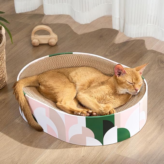 Cat Scratcher Cardboard,2 in 1 Oval Cat Scratch Pad Bowl for Indoor Kitty Grinding Claw,Round Kittens Scratching Board Corrugated Lounge Pet Beds&Furniture Protector for Couch&Carpets&Sofas