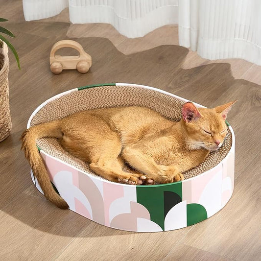 Cat Scratcher Cardboard,2 in 1 Oval Cat Scratch Pad Bowl for Indoor Kitty Grinding Claw,Round Kittens Scratching Board Corrugated Lounge Pet Beds&Furniture Protector for Couch&Carpets&Sofas