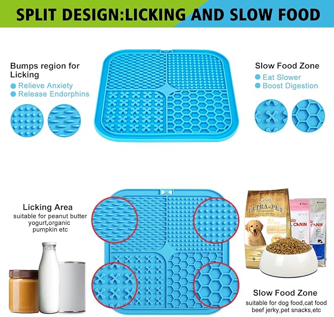 Dog Lick Pad, 2-Pack Large Licking Mat for Dogs, Slow Feeder Dog Licking Mat with Suction Cups. Boredom & Anxiety Reducer, Perfect for Food, Treats, Yogurt, or Peanut Butter.