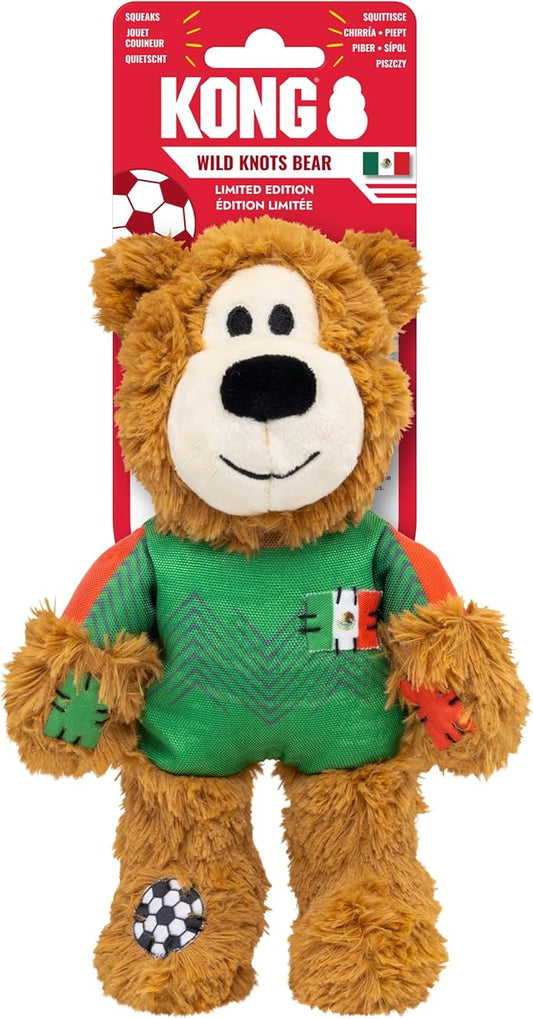 KONG Wild Knots Bear Soccer Player Dog Toy – Mexico – National Team Jersey Inspired – International Tournament Edition – Plush Rope Toy with Squeaker, Medium/Large