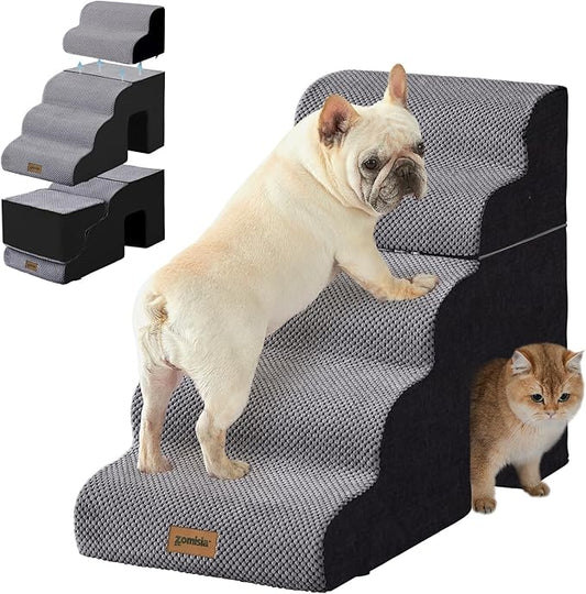 Dog Ramp for Large Dogs - 24" H 5 Steps Pet Stairs for High Bed with Tunnel 2 in 1 with Zippers Suitable, Indoor Cat Ladders with Non-Slip Bottom, Black