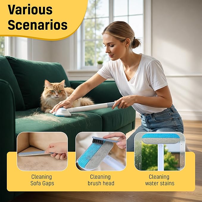 2026 NEW Pet Hair Removal Tool for Dogs & Cats (19" Long Brush + Gloves), Electrostatic Reusable Pet Hair Remover, Five Finger Magic Brush with Adjustable Handle for Couch, Carpet, Bedding, Clothes