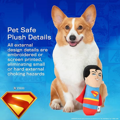DC Comics Superman 8” Plush S-Shield Toy for Dogs with Squeaker, Inspired by The Film, Officially Licensed DC Super Heroes Pet Product
