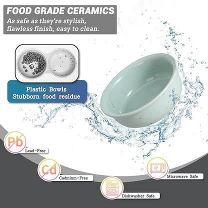 Ceramic Elevated Dog Bowl Set - Double Dog Food and Water Bowls with Metal Stand - Raised Pet Dishes for Puppies and Cats - 1 Cup - 13.5 fl oz - Green