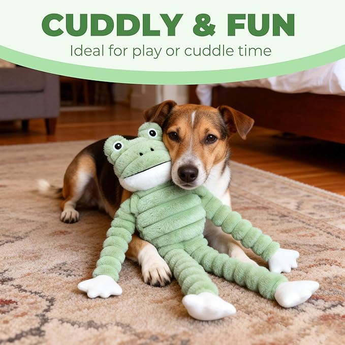 Prime Pets Squeaky Dog Toys for Large Dogs, 27” Plush Frog Dog Toy with Crinkle Paper for Small Medium Large Dogs, Stuffed Puppy Chew Toys to Keep Them Busy