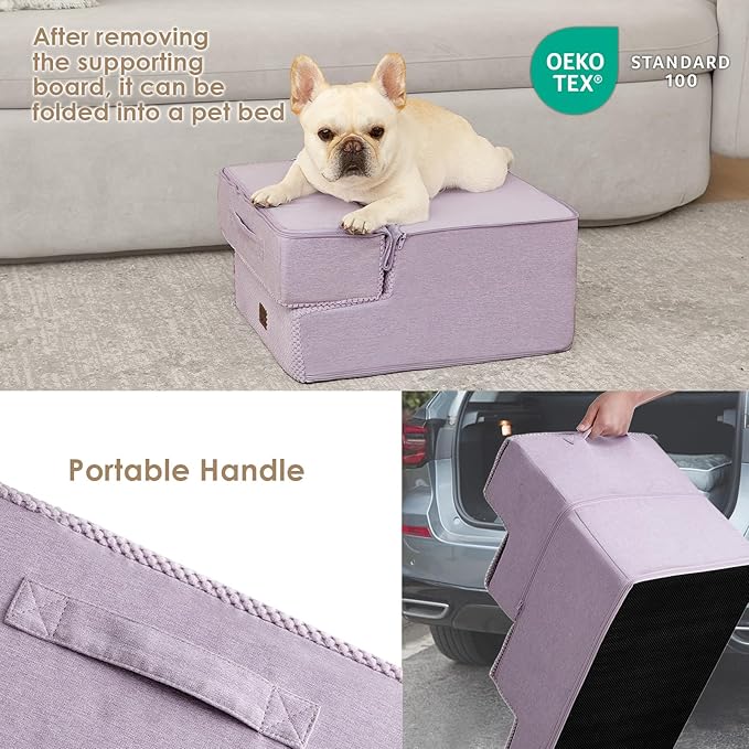 EHEYCIGA Dog Stairs for Small Dogs 13.5" H, 3-Step Dog Steps for Couch Sofa and Chair, Pet Steps for Medium Cats, Non-Slip Balanced Pet Ramp Indoor, Lilac