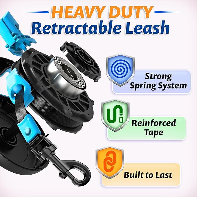 16.4 ft Retractable Dog Leash - Heavy Duty Tape Leash with Strong Nylon Tape - 360° Swivel Control - One-Click Brake & Lock - Ergonomic Non-Slip Grip for Small Medium & Large Dogs up to 100 lbs