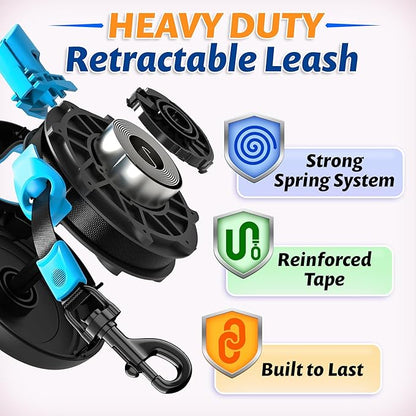 16.4 ft Retractable Dog Leash - Heavy Duty Tape Leash with Strong Nylon Tape - 360° Swivel Control - One-Click Brake & Lock - Ergonomic Non-Slip Grip for Small Medium & Large Dogs up to 100 lbs