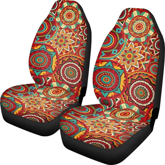 Dreaweet Boho Seat Covers for Cars Vintage Mandala Floral Pattern Car Front Seat Cover Washable Universal 2 Piece Bucket Seat Covers for Carseat Protection