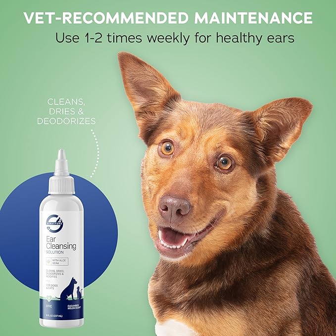 Stratford Pharmaceuticals Ear Cleaner & Drying Solution for Dogs & Cats w/Aloe Vera to Wash Debris, Wax, Odor & Irritation Relief, Sweet Pea Vanilla Scent, 8 oz