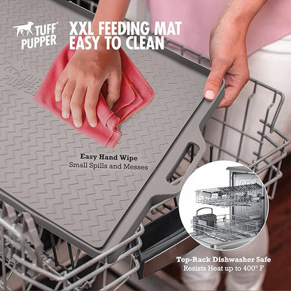 Tuff Pupper 28x20 Large Dog Feeding Mat for Food and Water | Dog Food Mats for Floors | Waterproof Dogs Water Bowl Mats | Dogs Placemats Pet Food-Mat | Silicone Feeding Mat for Cats and Cat Bowls