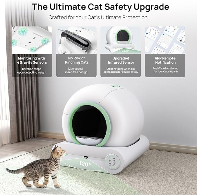 Self Cleaning Litter Box, 2026 Upgraded Automatic Cat Litter Box, Includes 2 roll Liners, 68L+9L Large Capacity Box Robot, Suitable for Medium Cats and Kittens, APP Control - Green