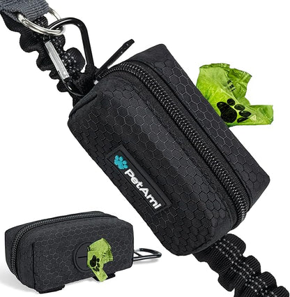 PetAmi Dog Poop Bag Holder & Waste Bag Dispenser with Clip-On Pouch Includes 1 Roll of Pet Waste Bags Portable Dog Walking Accessories for Leash, Belt or Backpack, Black