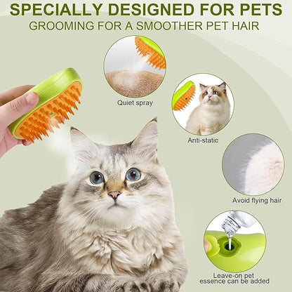 Cat Steam Brush 3 in 1, Silicone Massage Grooming & Pet Hair Remover, Spritz Defur Comb for Cats Dogs, Steamy Brush, Misting Pets Grooming Comb, Pet Hair Brushes Indoor Steamer by ALQMIA (Yellow)