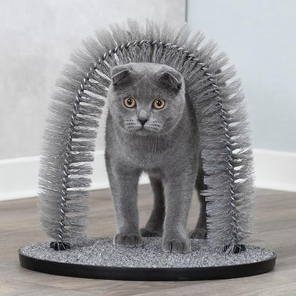 Trixie Cat Massager and Self Grooming Arch, Bristle Ring Brush, Carpet Base Scratcher, Cat Self Groomer, Gray, Small