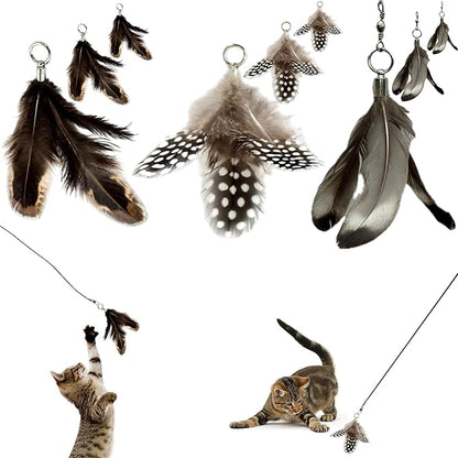 Cat Feather Toy Refill 9-Pack - Natural Feather Cat Toy - Small Size Cat Wand Attachments - Official Cat Toy Feather Replacement for Forever Stick Cat Wand Toy - Cat Wand Refill - Cat Lure and Teaser