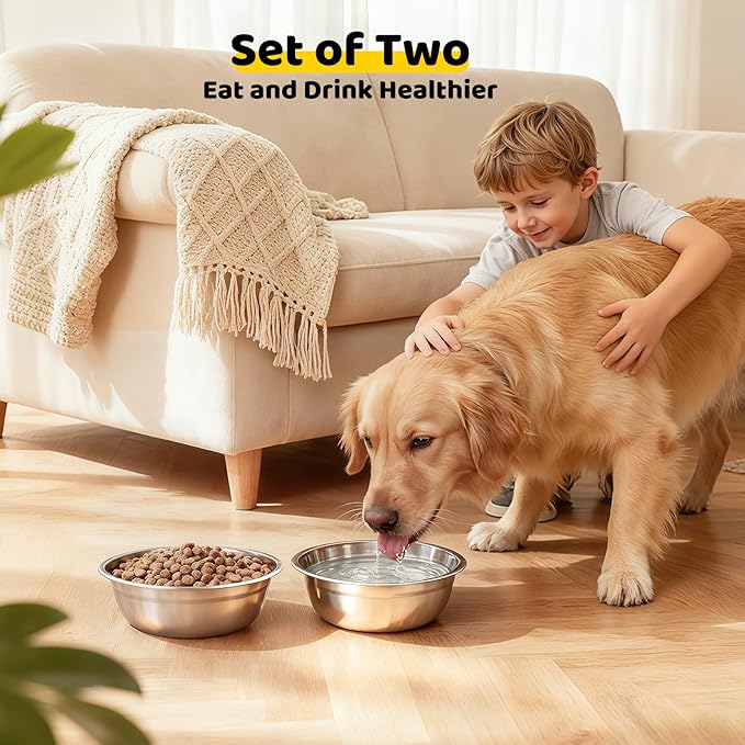 URPOWER 4 Pack 8" Stainless Steel Dog Bowls - 50oz Thickened Durable Pet Bowls for Food and Water, Fit for Elevated Dog Bowl Stand
